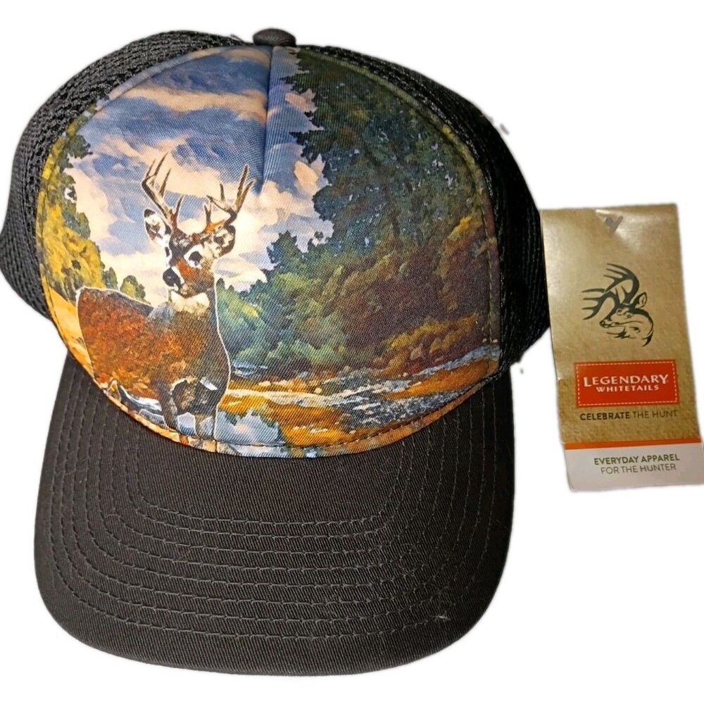 NWT - Legendary Whitetails Deer Scene Trucker Hat Cap Coal Gray Adjustable 6098